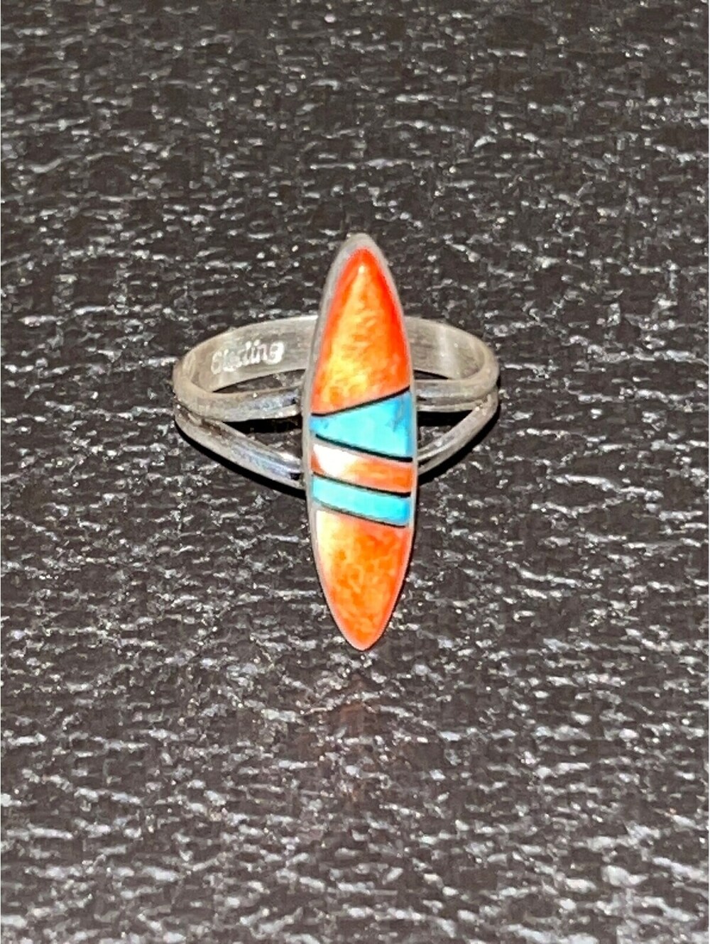 Zuni handmade multi stone cluster turquoise sterling silver inlay ring size 6.5